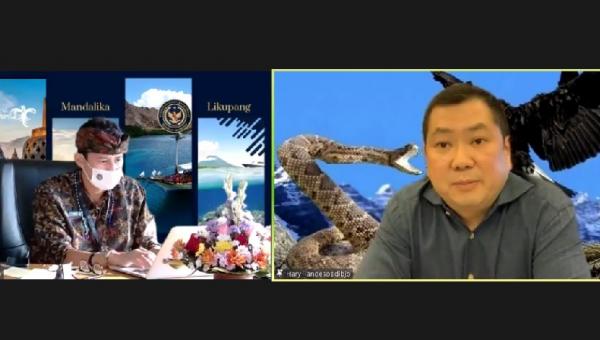 sandiaga uno dan HT Menparekraf Sandiaga Uno dan Executive Chairman MNC Group Hary Tanoesoedibjo dalam Manager Forum LIV (54th) MNC Group. (Foto: MNC Media)