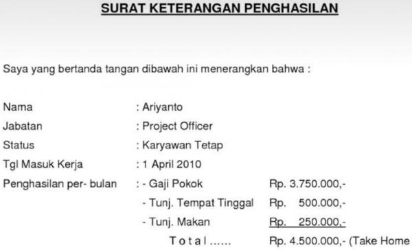 Surat Keterangan Penghasilan Beserta Contohnya