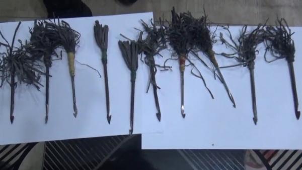 Anak panah disita sebagai bukti bentrokan di Deliserdang, Sumut (Adi Palapa Harahap/MNC Portal)