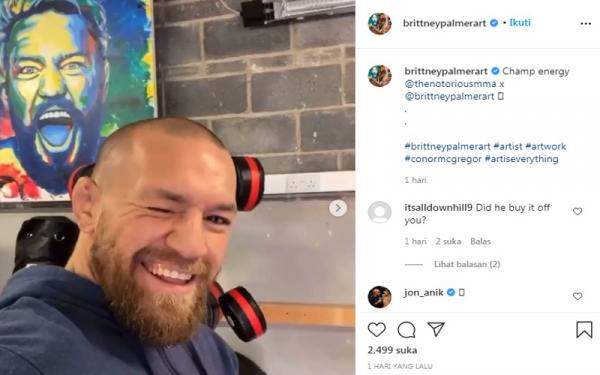 Conor McGregor Conor McGregor girang melihat lukisan wajahnya karya gadis oktagon Brittney Palmer. (Foto: Instagram)