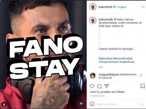Bali United mengabarkan bertahannya Stefano Lilipaly melalui instagram. (Foto: Instagram @BaliUnitedFC)