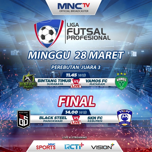 Futsal Final Black Steel Manokwari melawan SKN FC Kebumen di laga final Liga Futsal Profesional 2020 di Yogyakarta Minggu (28/3/2021). Duel akan disiarkan langsung MNCTV. (Foto: MNC Media)