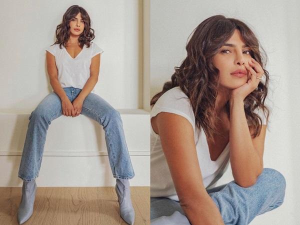 Priyanka putih jins Priyanka kasual dengan T-Shirt dan celana jins. (Foto: IG)