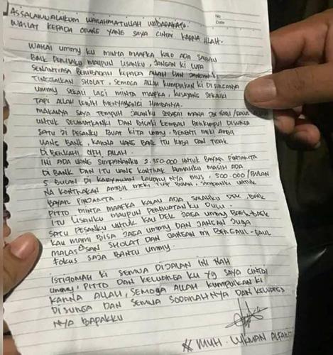 surat wasiat1 surat wasiat yang diduga milik pelaku bom bunuh diri di Makassar beredar di medsos. (Istimewa)