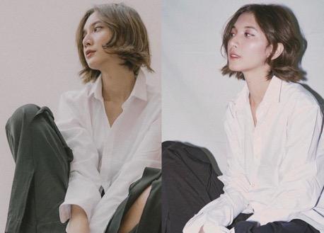 Sheila memakai busana monokrom.