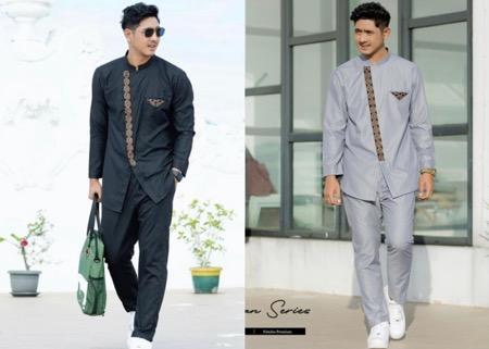 Arya Saloka memakai set gamis.