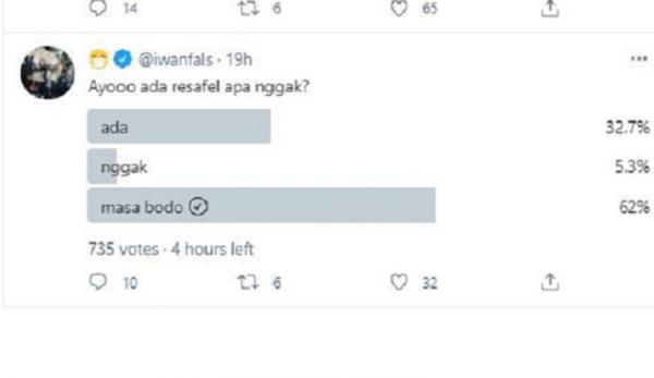 Iwan Fals melakukan survei tentang reshuffle kabinet. (Foto Twitter Iwan Fals).