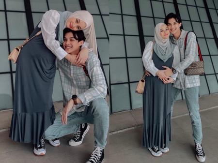 Rey Mbayang Dinda Pasangan Rey Mbayang dan Dinda Hauw dalam fashion kasual.