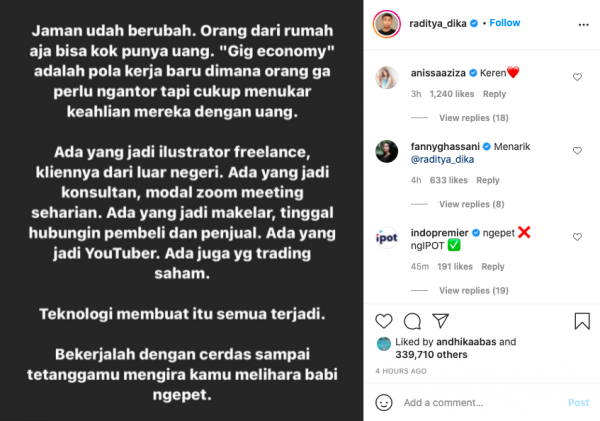 Postingan Raditya Dika terkait isu babi ngepet. (Foto: Instagram/Raditya Dika)