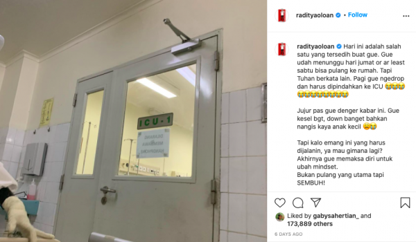 07 Raditya Posting Postingan Raditya Oloan sebelum menghembuskan napas terakhir. (Foto: Instagram/Raditya Oloan)