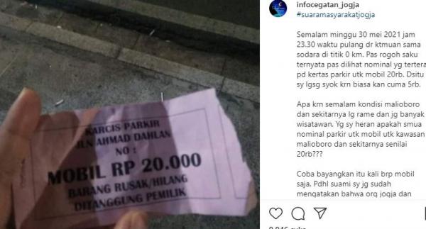 Unggahan karcis mahal di Titik Nol Kilometer Jogja. (Foto: Instagram)