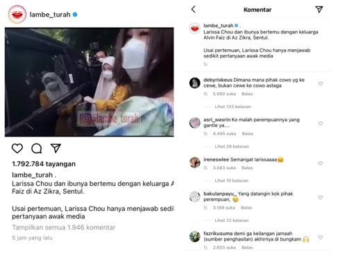 Larissa datang ke rumah mertuanya ditanggapi netizen.
