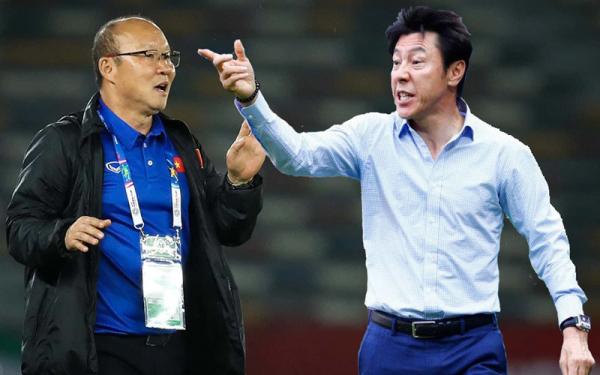 Shin Tae-yong dan Park Hang-seo Pelatih Indonesia Shin Tae-yong (kanan) dan juru taktik Vietnam Park Hang-seo (Foto: Vietnam Net)