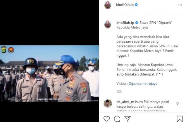 viral fadil Unggahan Gubernur Khofifah tentang video kocak Polda Metro Jaya. (Foto: IG/Khofifah).