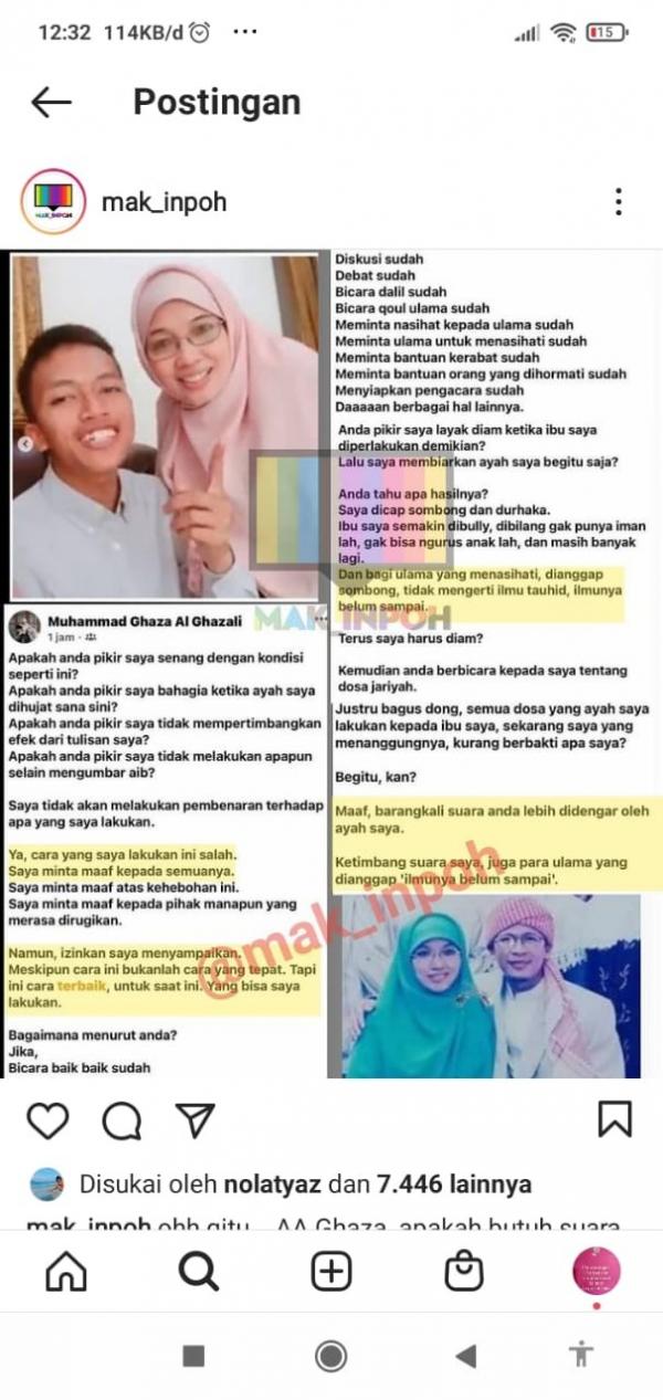 Postingan anak Aa Gym soap kisruh rumah tanga orangtuanya