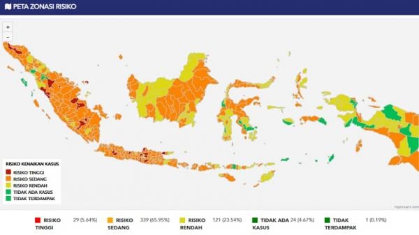 peta zonasi Covid Peta risiko Covid-19 yang dikeluarkan Satgas Penanganan Covid-19 dipantau Rabu (16/6/2021). (Foto: Satgas Covid).