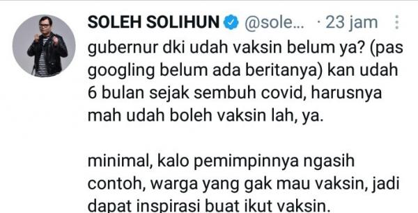 Unggahan Soleh Solihun agar pemimpin divaksin 