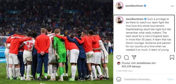 Inggris kalah adu penalti 2-3 dari Italia di final Euro 2020, Senin (12/7/2021) dini hari WIB. Legendaris The Three Lions David Beckham bilang begini. (Foto: Instagram)