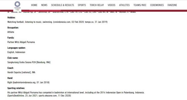 Anthony Ginting Foto: Tangkapan layar laman Olimpiade