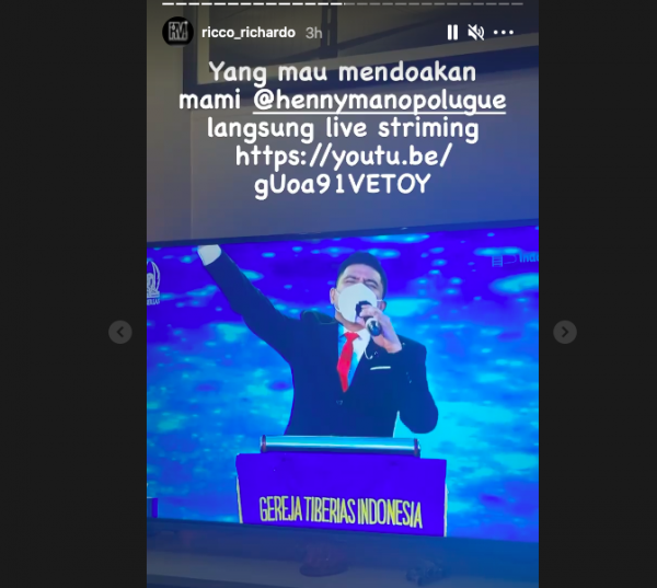 Jemat Gereja Tiberias Indonesia sempat mendoakan kesembuhan untuk ibunda Amanda Manopo sebelumnya akhirnya meninggal dunia. (Foto: Instastory)