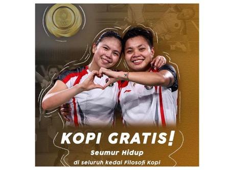 Chicco Jerikho beri gratis kopi seumur hidup untuk Greysia Polii dan Apriyani Rahayu.