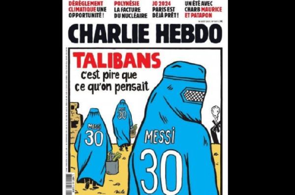 Karikatur taliban Messi Cover media Prancis yang membuat karikatur wanita taliban memakai jersey Messi nomor 30 (foto: Marca)