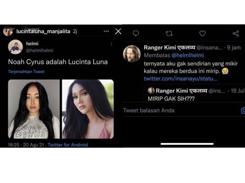 Lucinta Luna disebut mirip Noah Cyrus. Lucinta Luna disebut mirip Noah Cyrus. (Foto: Twitter)