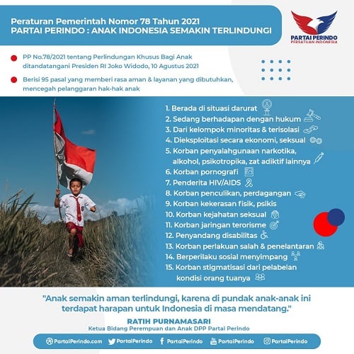 Partai Perindo mendukung PP Nomor 78 Tahun 2021 tentang Perlindungan Khusus bagi Anak. (Foto: iNews)