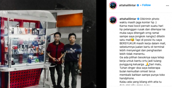 Screen Shot 2021 08 29 At 14 40 25 Atta Halilintar membagikan kisahnya dulu saat bekerja sebagai penjaga konter HP di mal. (Foto: Instagram)