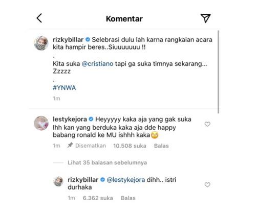 Komentar di IG Rizky Billar.