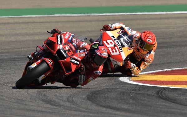 Bagnaia menang Motogp Aragon 2021 Pembalap Ducati Lenovo, Francesco Bagnaia jadi yang tercepat di MotoGP Aragon 2021. Bagnaia disusul Marc Marquez di posisi kedua. (foto: REUTERS).