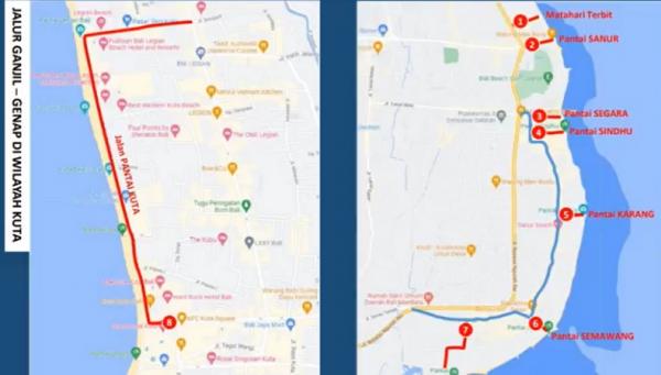 Jalur ganjil genap di Sanur dan Kuta, Bali. (Foto: iNews/Aris Wiyanto)