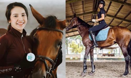 Anya Geraldine sedang berkuda.