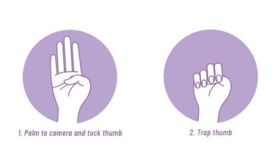 isyarat tanda bahaya Isyarat banda bahaya untuk korban kekerasan (Foto: Asosiasi Perempuan Kanada)