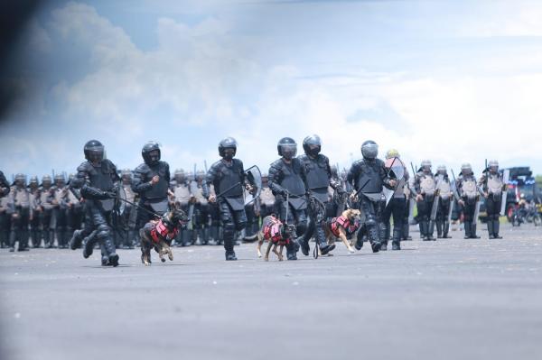 Polda NTB menggelar simulasi pengamanan ajang WSBK di Sirkuit Mandalika. (Foto: ist)