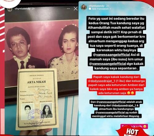 Unggahan sepupu Vanessa Angel yang coba buktikan Doddy Sudrajat ayah kandung. (Foto: IG)