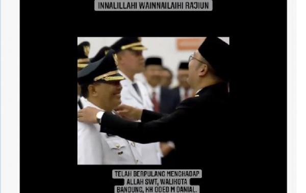 Gubernur Jawa Barat Ridwan Kamil merasakan duka mendalam atas berpulangnya sang sahabat sekaligus Wali Kota Bandung Oded M Danial. (Foto: Twitter/Ridwan Kamil)