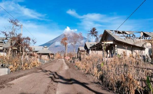Kondisi salah satu desa terdampak erupsi Gunung Semeru di Kabupaten Lumajang, Minggu (12/12/2021). (Foto: MNP/Tritus Julan)