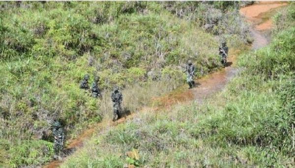 Prajurit Marinir 'Beruang Perkasa' Yonmarhanlan XIII Tarakan latihan operasi lawan gerilya di Tarakan, Kalimantan Utara. (Foto akun IG Marinir TNI AL).