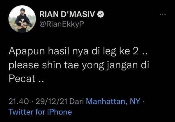 IMG 0327 Reaksi selebriti menonton pertandingan bola Indonesia melawan Thailand. (Foto: Twitter)