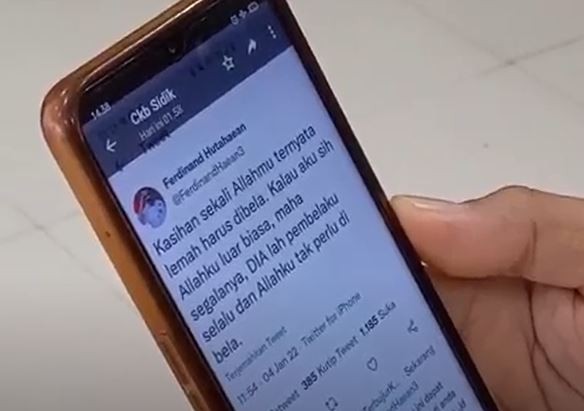 Tangkapan layar cuitan Ferdinand Hutahaean yang membawanya ke proses hukum kasus ujaran kebencian. (Foto: iNews/Yoel Yuswin)