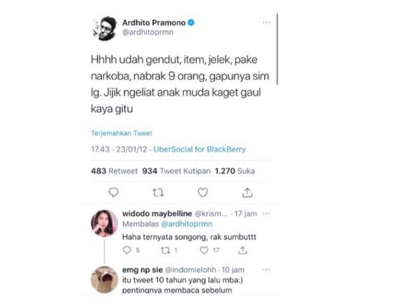 Ardhito Pramono twitt 10 tahun yang lalu.