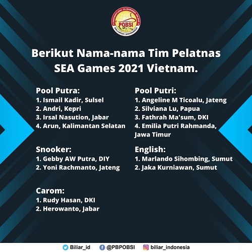 Atlet yang terpilih terbagi menjadi 5 kategori disiplin, yaitu 8 orang untuk pool putra dan putri, 2 orang snooker, 2 orang english biliar dan 2 orang carom. (foto: MNC Media).