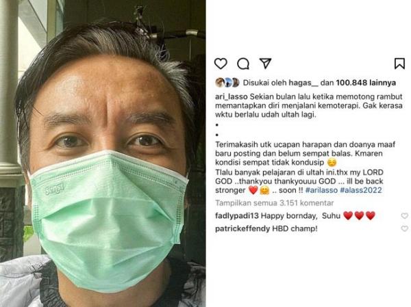 Ari Lasso mengunggah foto terbarunya dengan rambut mulai tumbuh. (Foto: IG)