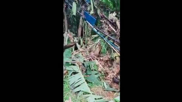 Pesawat Sky Ranger 912 FASI yang diawaki dua orang jatuh di lokasi perkemahan Cibubur, Jakarta, Minggu (30/1/2022) pagi. (Foto: Video amatir).