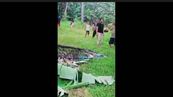 Pesawat Sky Ranger 912 FASI yang diawaki dua orang jatuh di lokasi perkemahan Cibubur, Jakarta, Minggu (30/1/2022) pagi. (Foto: Video amatir).