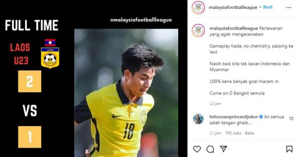 Publik Malaysia murka tim kesayangan mereka dihajar Laos 1-2 pada matchday Grup B Piala AFF U-23 2022, Jumat (18/2/2022) sore WIB. (Foto: Instagram/malaysiafootballleague)