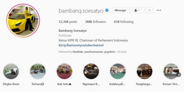 IG Bamsoet Ketua MPR aktif di media sosial (Foto : Tangkapan Layar IG Bambang Soesatyo)