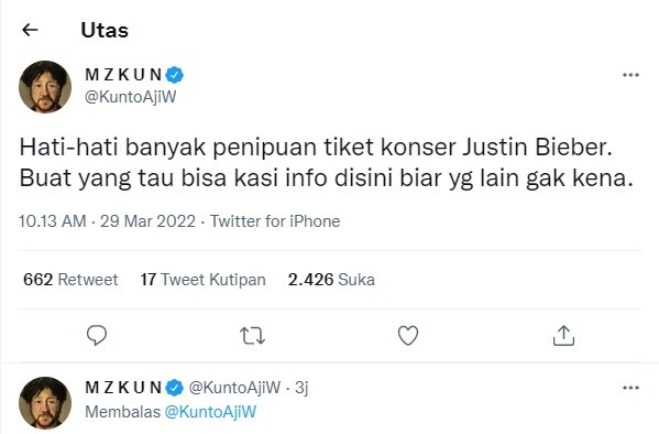 Heboh kasus penipuan terkait konser Justin Bieber. (foto: instagram)