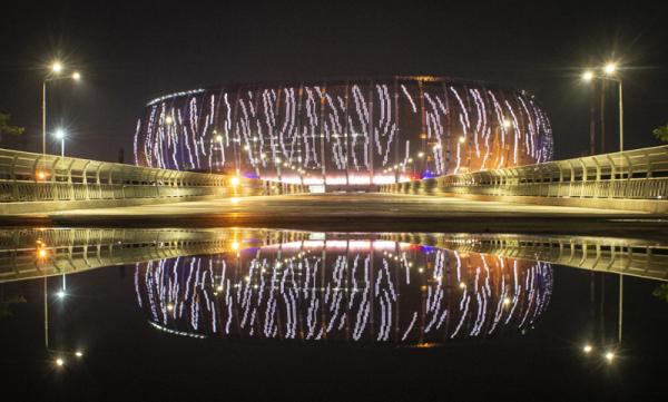 Jakarta International Stadium Pemain Atletico Madrid U-18 Nelson Javier Garcia Cuellar mengagumi Jakarta International Stadium (JIS). (Foto: ANTARA FOTO/Aprillio Akbar)